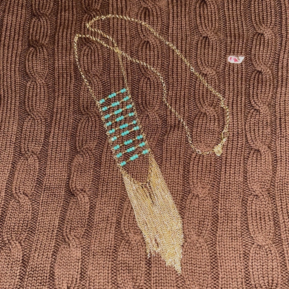(Bundle 3 for $15) Charming Charlie Gold and Turquoise Fringe Necklace